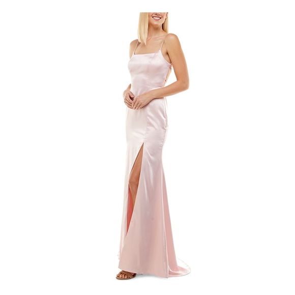 B DARLIN Womens Pink Lace-up Back High Side Slit Formal Dress Juniors 9\\10